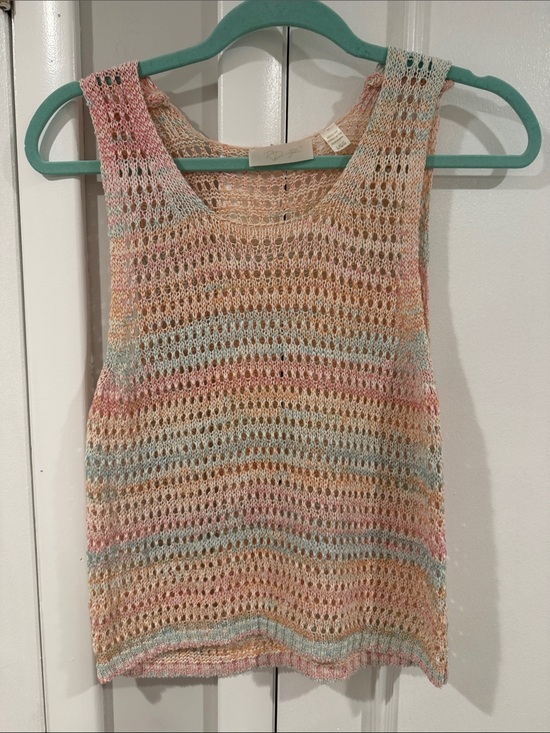 RD Style Tops - Crochet Knit Tank Top in Pastel Multi